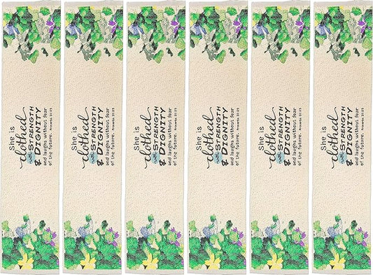She is Clothed with Strength & Dignity, Bulk Pack of 6 Woven Fabric Christian Bookmarks, Silky Soft Proverbs 31:25 Flexible Bookmarker for Novels Books and Bibles, Religious Memory Verse Gift