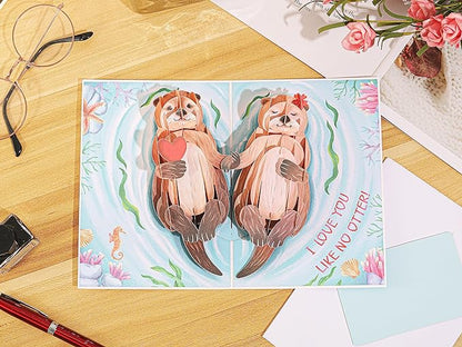 Liif Otter Half 3D Pop Up Anniversary Card For Wife, Husband, Couple, Funny Birthday Card - For Girlfriend, Boyfriend | With Message Note & Envelop | Size 7 x 5 Inch