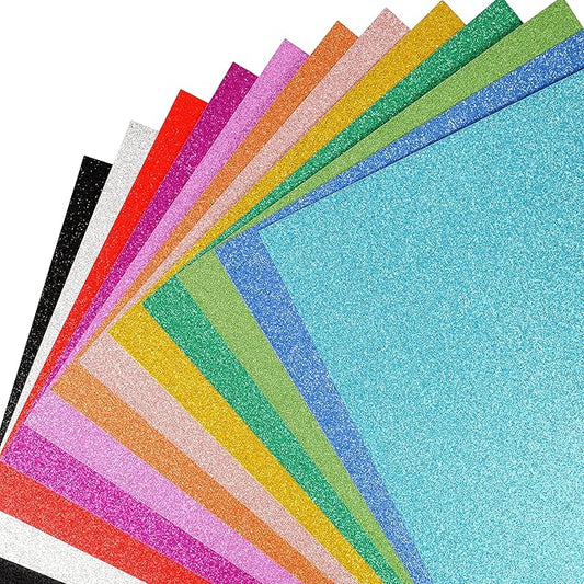 Simetufy Glitter Cardstock Paper, 24 Sheets 12 Colors, Premium Sparkly Paper for Cricut & DIY Projects, A4 Size